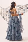 Shop_Detales_Blue Soft Tissue Abstract Patterned Pre-draped Ruffle Lehenga Saree With Blouse_at_Aza_Fashions