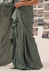Detales_Green Blouse Banarasi Silk Shimmer Solid Pre-draped Saree With Corset_Online_at_Aza_Fashions
