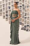 Shop_Detales_Green Blouse Banarasi Silk Shimmer Solid Pre-draped Saree With Corset_Online_at_Aza_Fashions