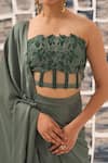 Detales_Green Blouse Banarasi Silk Shimmer Solid Pre-draped Saree With Corset_at_Aza_Fashions