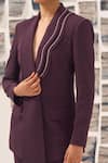 Shop_Detales_Wine Ryno Jacquard Embellished Bead Shawl Collar Textured Blazer With Pant_Online_at_Aza_Fashions