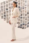 Buy_Detales_White Ryno Jacquard Embellished Bead Shawl Collar Blazer With Pant_at_Aza_Fashions