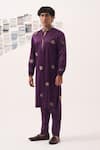 Buy_Detales_Purple Dutchess Satin Embroidery Beads Bloom Crest Kurta With Pant_at_Aza_Fashions