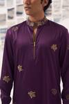 Detales_Purple Dutchess Satin Embroidery Beads Bloom Crest Kurta With Pant_Online_at_Aza_Fashions