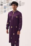 Buy_Detales_Purple Dutchess Satin Embroidery Beads Bloom Crest Kurta With Pant_Online_at_Aza_Fashions