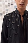 Buy_Detales_Black Silk Embroidery Cutdana Tulip Jacket Kurta Set_Online_at_Aza_Fashions