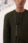 Buy_Detales_Green Linen Crepe Asymmetric Panel Short Kurta With Pant_Online_at_Aza_Fashions