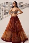 Buy Detales Orange Organza Print Ambrosia Sweetheart Neck Lehenga With Bustier at Aza Fashions Buy_Detales_Orange Organza Print Ambrosia Sweetheart Neck Lehenga With Bustier_at_Aza_Fashions