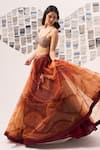 Buy Detales Orange Organza Print Ambrosia Sweetheart Neck Lehenga With Bustier Online at Aza Fashions Buy_Detales_Orange Organza Print Ambrosia Sweetheart Neck Lehenga With Bustier_Online_at_Aza_Fashions