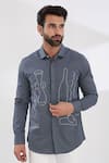 HeSpoke_Grey 100% Pure Cotton Embroidered Thread Still Life Shirt  _Online_at_Aza_Fashions