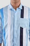 Shop_HeSpoke_Blue 100% Pure Cotton Stranded Color Blocked Shirt  _Online_at_Aza_Fashions