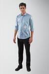 Buy_HeSpoke_Blue Premium Cotton Blend Printed Floral Button Down Shirt  _at_Aza_Fashions