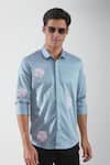 HeSpoke_Blue Premium Cotton Blend Printed Floral Button Down Shirt  _Online_at_Aza_Fashions