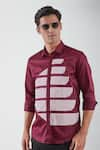 HeSpoke_Red Premium Cotton Blend Symmetric Lanes Color Blocked Shirt  _Online_at_Aza_Fashions