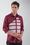 Buy_HeSpoke_Red Premium Cotton Blend Symmetric Lanes Color Blocked Shirt  _Online_at_Aza_Fashions