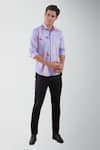 Buy_HeSpoke_Purple Premium Cotton Blend Printed Tetrisplay Spread Collar Shirt _at_Aza_Fashions