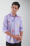 Buy_HeSpoke_Purple Premium Cotton Blend Printed Tetrisplay Spread Collar Shirt _Online_at_Aza_Fashions