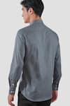 Shop_HeSpoke_Grey Premium Cotton Blend Embroidered Thread Textured Plane Panel Shirt _at_Aza_Fashions