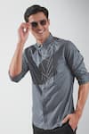 Buy_HeSpoke_Grey Premium Cotton Blend Embroidered Thread Textured Plane Panel Shirt _Online_at_Aza_Fashions