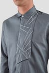 Shop_HeSpoke_Grey Premium Cotton Blend Embroidered Thread Textured Plane Panel Shirt _Online_at_Aza_Fashions