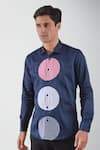 HeSpoke_Blue Premium Cotton Blend Three-tier Circular Pattern Color Blocked Shirt _Online_at_Aza_Fashions