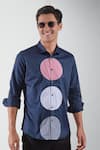 Buy_HeSpoke_Blue Premium Cotton Blend Three-tier Circular Pattern Color Blocked Shirt _Online_at_Aza_Fashions