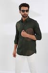 HeSpoke_Green 100% Pure Cotton Embroidery Thread Galaxy Shirt  _Online_at_Aza_Fashions