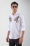 HeSpoke_White Premium Cotton Blend Embellished Gemstone Shirt  _Online_at_Aza_Fashions