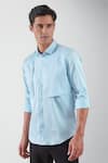 HeSpoke_Blue Premium Cotton Blend Plain Hooked Shirt  _Online_at_Aza_Fashions