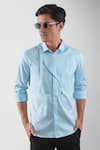 Buy_HeSpoke_Blue Premium Cotton Blend Plain Hooked Shirt  _Online_at_Aza_Fashions