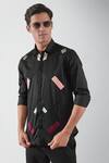 HeSpoke_Black Premium Cotton Blend Embellished Stripe Hubspot Patchwork Shirt  _Online_at_Aza_Fashions