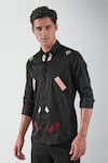 Buy_HeSpoke_Black Premium Cotton Blend Embellished Stripe Hubspot Patchwork Shirt  _Online_at_Aza_Fashions