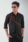 HeSpoke_Black Premium Cotton Blend Embellished Stripe Illuminate Shirt _Online_at_Aza_Fashions