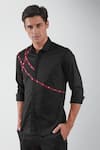 Buy_HeSpoke_Black Premium Cotton Blend Embellished Stripe Illuminate Shirt _Online_at_Aza_Fashions