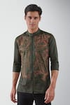 HeSpoke_Green 100% Pure Cotton Embroidery Thread Jungle Beats Shirt _Online_at_Aza_Fashions