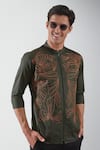 Buy_HeSpoke_Green 100% Pure Cotton Embroidery Thread Jungle Beats Shirt _Online_at_Aza_Fashions