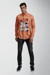 Buy_HeSpoke_Orange 100% Pure Cotton Printed Melange Shirt _at_Aza_Fashions