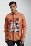 HeSpoke_Orange 100% Pure Cotton Printed Melange Shirt _Online_at_Aza_Fashions