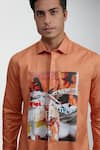 Buy_HeSpoke_Orange 100% Pure Cotton Printed Melange Shirt _Online_at_Aza_Fashions