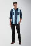 Buy_HeSpoke_Blue Premium Cotton Blend Color Block Pathway Shirt  _at_Aza_Fashions