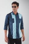 HeSpoke_Blue Premium Cotton Blend Color Block Pathway Shirt  _Online_at_Aza_Fashions