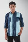 Buy_HeSpoke_Blue Premium Cotton Blend Color Block Pathway Shirt  _Online_at_Aza_Fashions