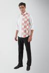 Buy_HeSpoke_White Premium Cotton Blend Color Block Chequered Shirt  _at_Aza_Fashions