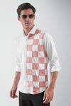 HeSpoke_White Premium Cotton Blend Color Block Chequered Shirt  _Online_at_Aza_Fashions