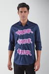 HeSpoke_Blue Premium Cotton Blend Printed Amour Shirt  _Online_at_Aza_Fashions