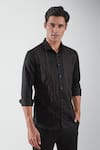 HeSpoke_Black Premium Cotton Blend Striped Blind Seer Shirt  _Online_at_Aza_Fashions