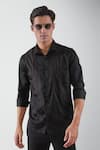 Buy_HeSpoke_Black Premium Cotton Blend Striped Blind Seer Shirt  _Online_at_Aza_Fashions