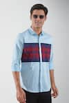 Buy_HeSpoke_Blue Premium Cotton Blend Checkered Color Block Shirt _Online_at_Aza_Fashions