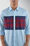 Shop_HeSpoke_Blue Premium Cotton Blend Checkered Color Block Shirt _Online_at_Aza_Fashions