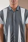 Shop_HeSpoke_Grey Premium Cotton Blend Solid Dagger Like Color Block Shirt _Online_at_Aza_Fashions